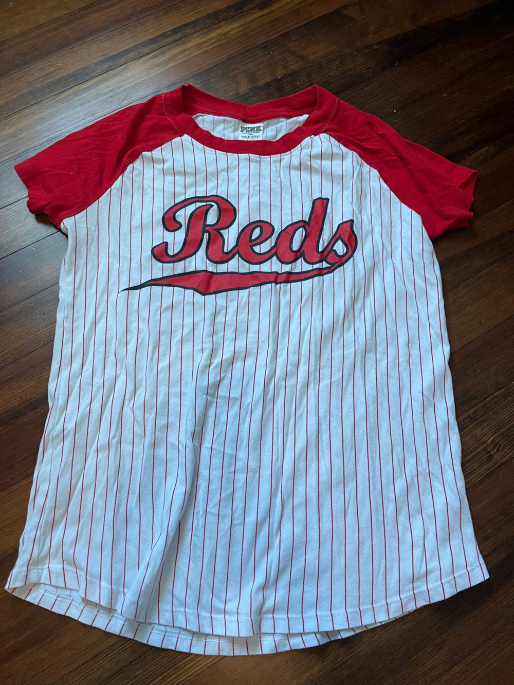 PINK Victoria's Secret White & Red 'Reds' Baseball Tee